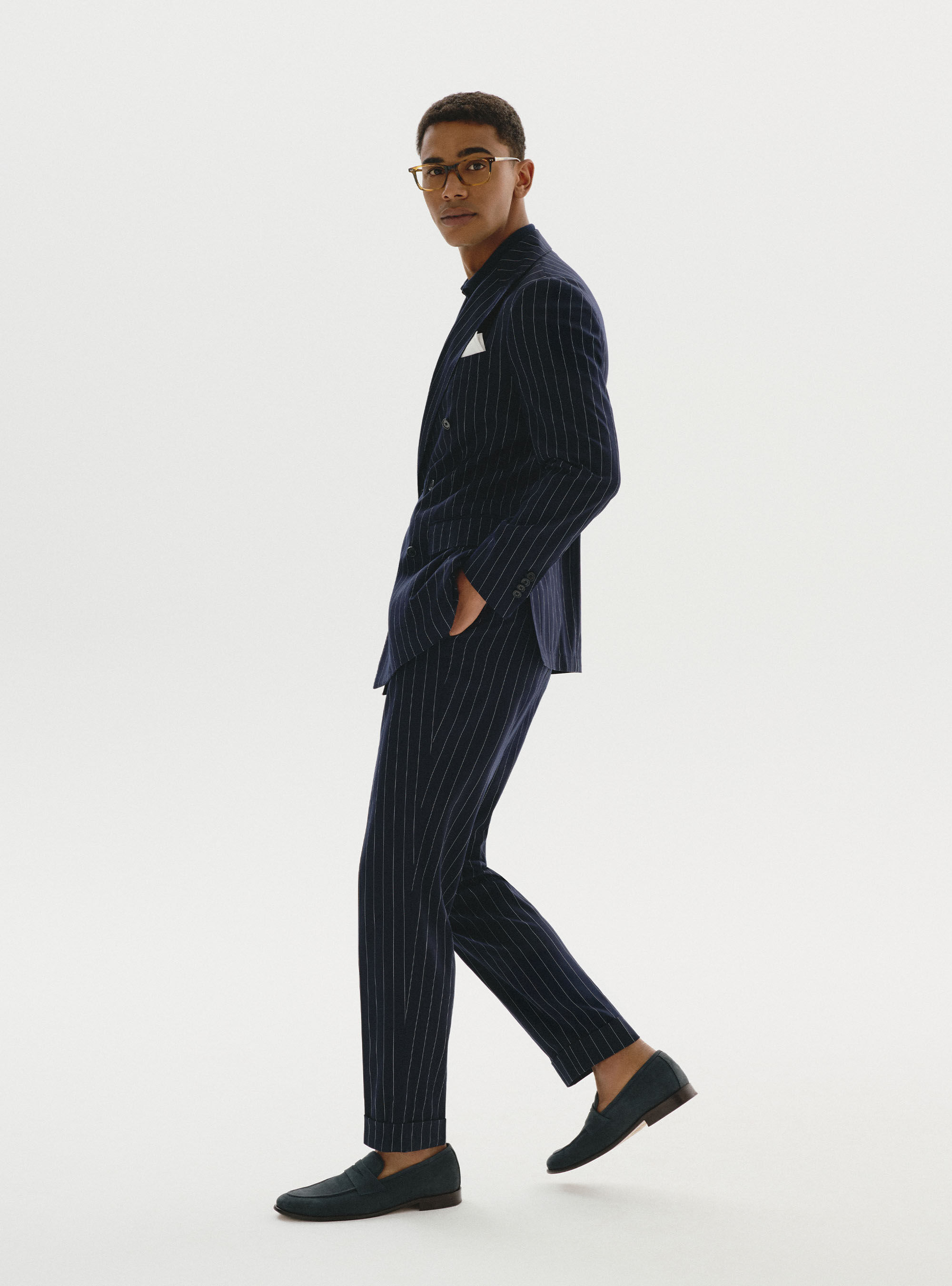 Double-breasted pinstriped suit